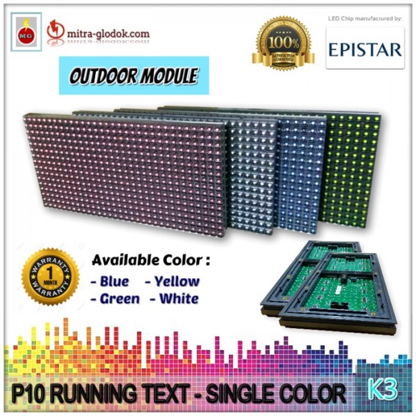 Panel Modul P10 DIP Outdoor Single Color | G-B-Y-W | HIJAU - BIRU - KUNING - PUTIH